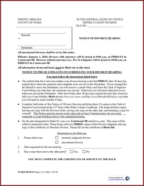 North Carolina Divorce Packet